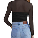 Nadorine Women's Sexy Mock Turtle Neck Long Sleeve Sheer Tops