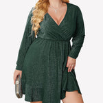 Nadorine Plus Size Glitter Dress Long Sleeve Ruffle Hem Swing Dresses