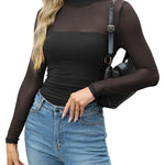 Nadorine Women's Sexy Mock Turtle Neck Long Sleeve Sheer Tops
