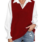 Nadorine Sweater Vest Women Sleeveless V Neck Oversized Pullover