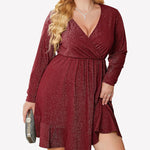 Nadorine Plus Size Glitter Dress Long Sleeve Ruffle Hem Swing Dresses