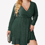 Nadorine Plus Size Glitter Dress Long Sleeve Ruffle Hem Swing Dresses