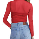 Nadorine Women's Sexy Mock Turtle Neck Long Sleeve Sheer Tops