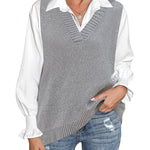 Nadorine Sweater Vest Women Sleeveless V Neck Oversized Pullover