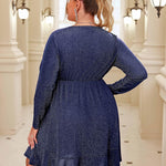 Nadorine Plus Size Glitter Dress Long Sleeve Ruffle Hem Swing Dresses