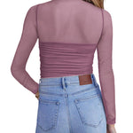 Nadorine Women's Sexy Mock Turtle Neck Long Sleeve Sheer Tops