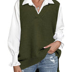 Nadorine Sweater Vest Women Sleeveless V Neck Oversized Pullover