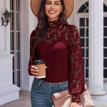 Nadorine Lace Tops  with Separable Camisole Sexy Blouses Shirts 2 PCS Set