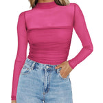 Nadorine Women's Sexy Mock Turtle Neck Long Sleeve Sheer Tops