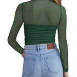 Nadorine Women's Sexy Mock Turtle Neck Long Sleeve Sheer Tops