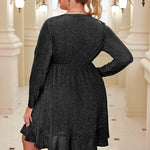 Nadorine Plus Size Glitter Dress Long Sleeve Ruffle Hem Swing Dresses