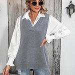 Nadorine Sweater Vest Women Sleeveless V Neck Oversized Pullover