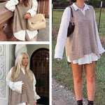 Nadorine Sweater Vest Women Sleeveless V Neck Oversized Pullover
