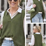 Nadorine Sweater Vest Women Sleeveless V Neck Oversized Pullover
