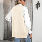 Nadorine Sweater Vest Women Sleeveless V Neck Oversized Pullover