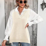 Nadorine Sweater Vest Women Sleeveless V Neck Oversized Pullover