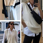 Nadorine Sweater Vest Women Sleeveless V Neck Oversized Pullover
