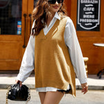 Nadorine Sweater Vest Women Sleeveless V Neck Oversized Pullover
