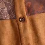 Western Retro Lace-Up Plaid Patchwork Caramel Faux Suede Maxi Dress