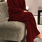 Long-sleeved solid color knitted casual sweater two-piece