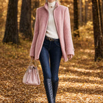 Casual Vintage Pink Polar Fleece Zip-Up Jacket Coat
