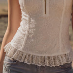 Elegant Lace Half-zip Sleeveless Tank Top