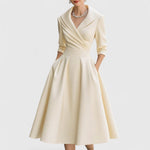 Teresa | Shawl-collar midi dress with full A-line skirt