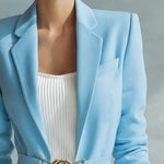 Simple And Elegant Striped Long-sleeved Blue Belted Blazer