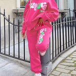 Two Piece Outfits Casual Lounge Sets Printed Round Neck Sweatshirt Pullover with Sweatpants