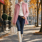 Casual Vintage Pink Polar Fleece Zip-Up Jacket Coat