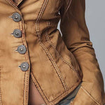 Slim-fit Vintage-style Washed Khaki Denim Jacket