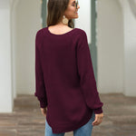 Nadorine Crew Neck Long Sleeve Slit Pullover Knit Sweater