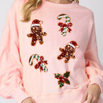 Christmas Gingerbread Man Sequin Casual Long Sleeve Sweatshirt