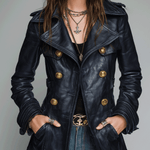 Vintage Black Double-Breasted Faux Leather Jacket
