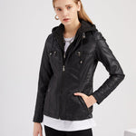 Removable Hooded PU Faux Leather Jackets Coats