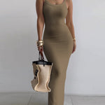 Spaghetti Strap U-Neck Casual Maxi Dress Slim Fit Cami Vacation Dress