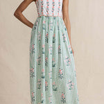 Margovil Tie Shoulder Back Lace-up Striped Floral Maxi Cami Dress