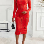 Mock Neck Long Sleeve Hollow Out Bodycon Dress Sexy Party Dress