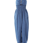 Women's Chain Strap Jumpsuit Hollow Out Shirred Waist Overalls Casual Jogger Jumpsuit with Pockets