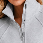Women's Half Zip Sweatshirt Stand Collar Seam Pullover Casual Kangaroo Pocket Top with Thumbhole