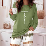 2 Pieces Outfit Letter Print Long Sleeve Top and Tie Dye Print Elastic Waist Pants Set Casual Pajamas Set
