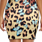 Women's Butterfly Leopard Print Slim Fit Swim Skirt Side Drawstring Ruched Sheer Mesh Bikini Beach Skirt
