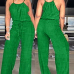 Womens Spaghetti Strap Drawstring Tied Waist Jumpsuit Casual Overalls