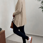 Women's Asymmetric Hem Long Sleeve Top Loose Fit Dropped Shoulder Crewneck Soft Slouchy Casual Tee