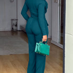 Cowl Neck Asymmetrical Textured Patchwork Cinched Waist Jumpsuit Casual Zipper Back Wide Leg Jumpsuit
