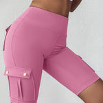Tummy Control Butt Lifting Active Shorts High Waist Flap Pocket Workout Bermuda Cargo Running Shorts