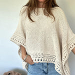 Solid Batwing Sleeve Hollow Out Crochet Pattern Top Casual Cover Up