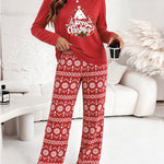 Women's Two Piece Pajamas Set Christmas Tree Slogan Print Top and Fair Isle Print Pants Casual Lounge Set