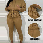2 Pieces Outfit Drop Shoulder Kangaroo Pocket Stretchy Hem Crop Drawstring Hoodie Sweatshirt And Drawstring Elastic Waist Jogger Sweatpants Casual Tracksuit