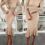Women's Elegant Lace Mock Neck Bodycon Dress Slim Fit Flare Long Sleeve Mermaid Dress Evening Gown
